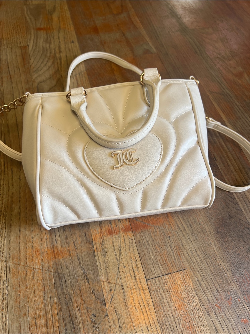 Juicy Couture Cream Quilted Heart Satchel with Gold Hardware